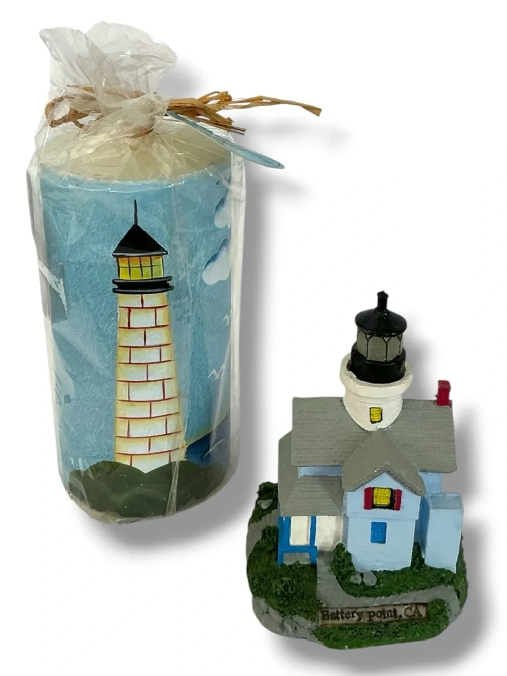 Coastal LightHouses Battery Point CA Decorative Figurine Pillar Candle Set Blue